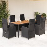 vidaXL Ensemble à manger de jardin coussins 7Pièces Noir Résine tressée