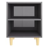 vidaXL Table de chevet avec pieds en bois Gris brillant 40x30x50 cm