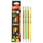Boîte 12 crayons graphite hb corps triangulaire couleur néon bout gomme deli