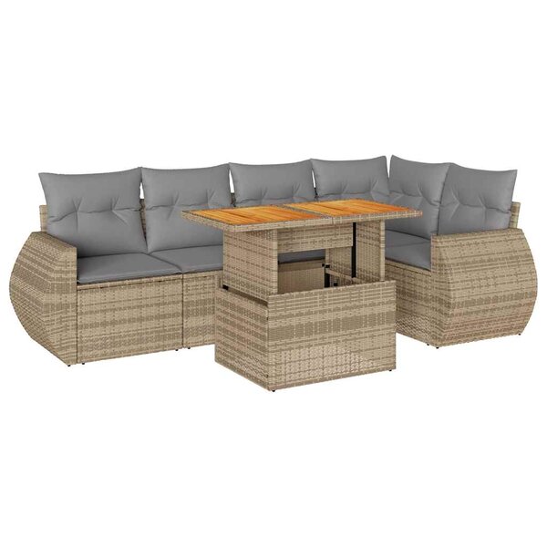 vidaXL Salon de jardin avec coussins 6 Pièces beige résine tressée