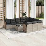 vidaXL Salon de jardin 11 Pièces avec coussins gris clair résine tressée