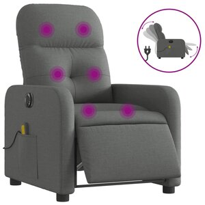 vidaXL Fauteuil inclinable de massage électrique gris foncé tissu