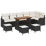 Ensemble de 10 pièces de canapés de jardin avec coussins rotin noir acacia