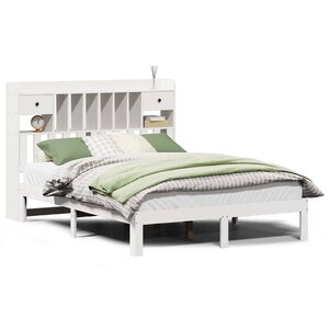 vidaXL Lit bibliothèque sans matelas blanc 140x190 cm bois pin massif
