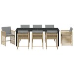 vidaXL Set de salle à manger de jardin de 9 pièces avec coussins beige poly rotin