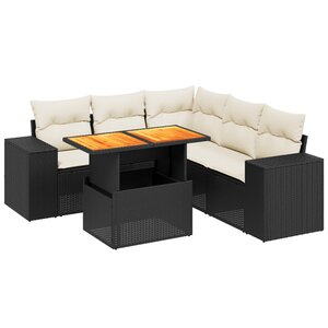 vidaXL Salon de jardin 6 Pièces avec coussins noir résine tressée