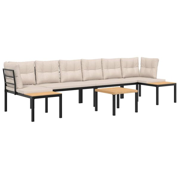 vidaXL Salon de jardin avec coussins 5 Pièces noir acier enduit de poudre