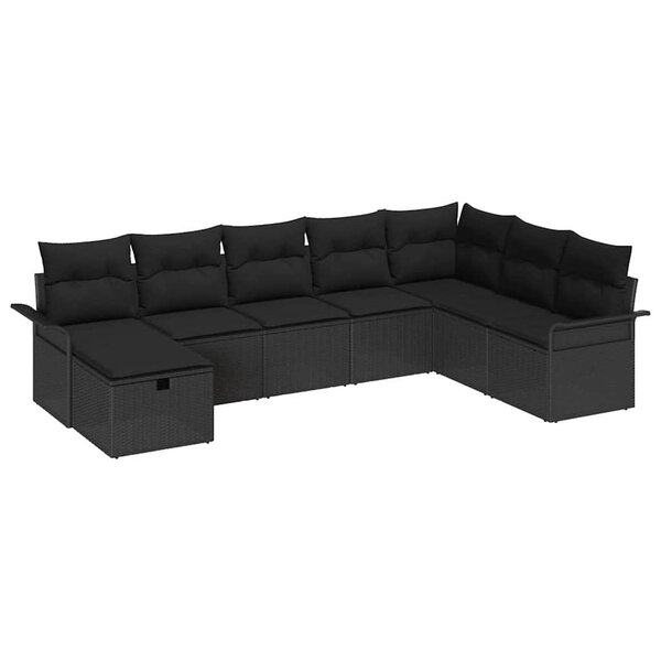 vidaXL Ensemble de canapé de jardin avec coussin 8 Pièces Noir Poly rotin