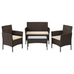 Salon de jardin extérieur ensemble 4 pièces de mobilier surface tressée en pe table et chaises pour terrasse jardin balcon marron et taupe 12_0001663