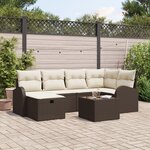 vidaXL Ensemble de canapé de jardin 7 pièces avec coussins marron en poly rattan