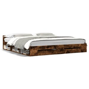 vidaXL Cadre de lit avec tiroirs sans matelas chêne fumé 180x200 cm