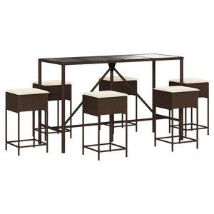 vidaXL Ensemble de bar de jardin avec coussins 7 Pièces marron poly rotin