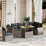 vidaXL Salon de jardin avec coussins 7 Pièces gris résine tressée