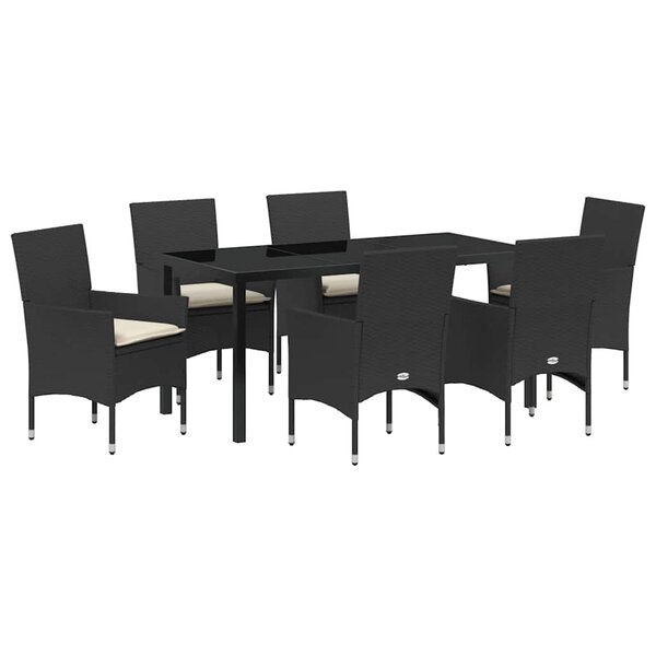 vidaXL Ensemble de salle à manger pour jardin 7 Pièces Noir Poly rotin