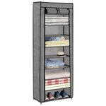 vidaXL Armoire à chaussures avec housse Gris 57x29x162 cm Tissu