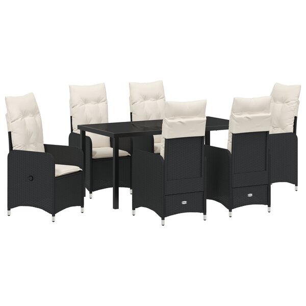 vidaXL Set de repas de jardin 7 pièces avec coussins en rotin noir