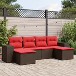 vidaXL Salon de jardin 6 Pièces avec coussins marron résine tressée