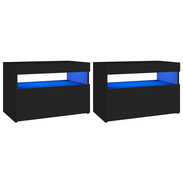 vidaXL Tables de chevet avec lumières LED 2 Pièces noir 60x35x40 cm