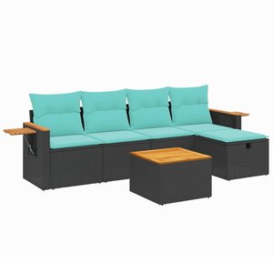 vidaXL Salon de jardin 6 Pièces avec coussins noir résine tressée