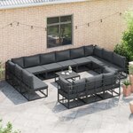 vidaXL Ensemble de canapé de jardin avec coussin 14 Pièces Noir Aluminium