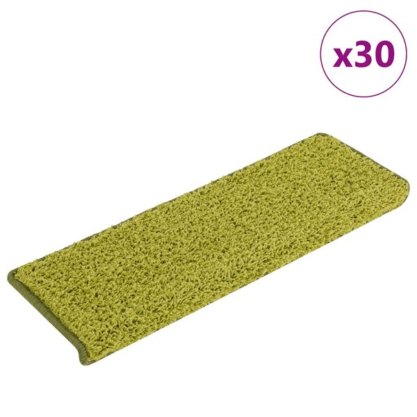 vidaXL Tapis d'escalier 30 pièces 65 x 21 x 4 cm Vert Bordure rectangulaire