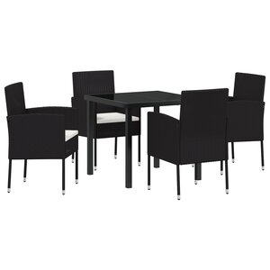 vidaXL Ensemble de salle à manger de jardin 5 pièces avec coussins en rattan poly noir