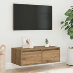 vidaXL Meuble TV avec lumières LED chêne artisanal 75x35 5x25 cm