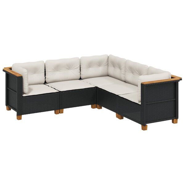 vidaXL Salon de jardin 5 Pièces avec coussins noir résine tressée