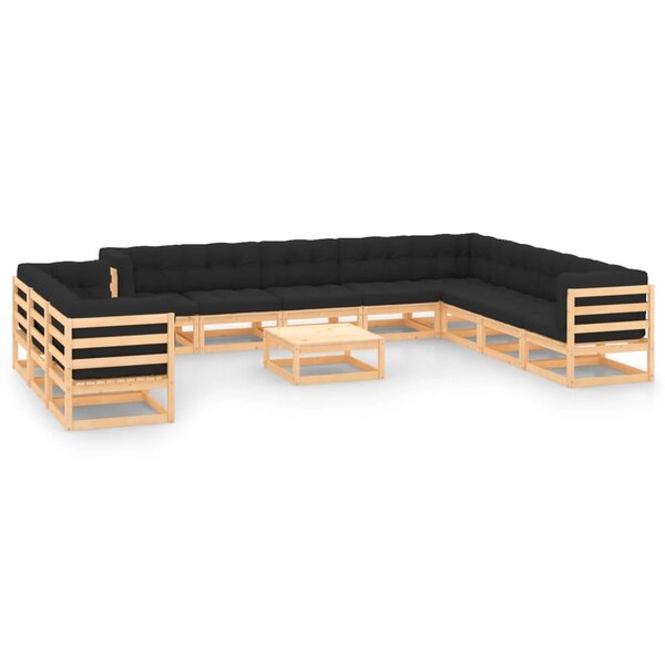 vidaXL Salon de jardin 12 Pièces avec coussins anthracite Pin massif