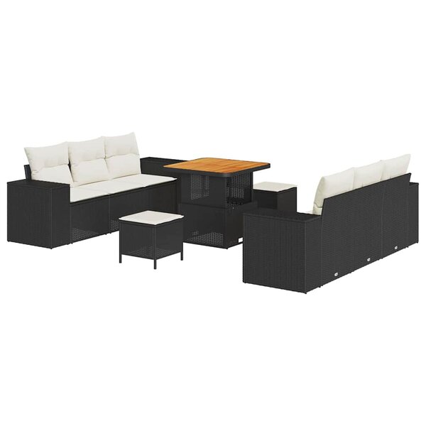 vidaXL Ensemble de canapé de jardin avec coussin 9 Pièces Noir et crème