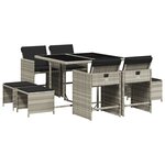 vidaXL Ensemble à manger de jardin et coussins 9 Pièces gris clair rotin