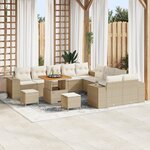 Ensemble de canapé de jardin 13 pièces avec coussins beige en poly rattan acacia