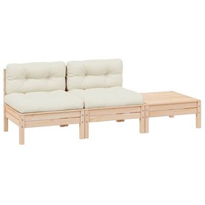 vidaXL Salon de jardin 3 Pièces avec coussins crème Bois de pin massif