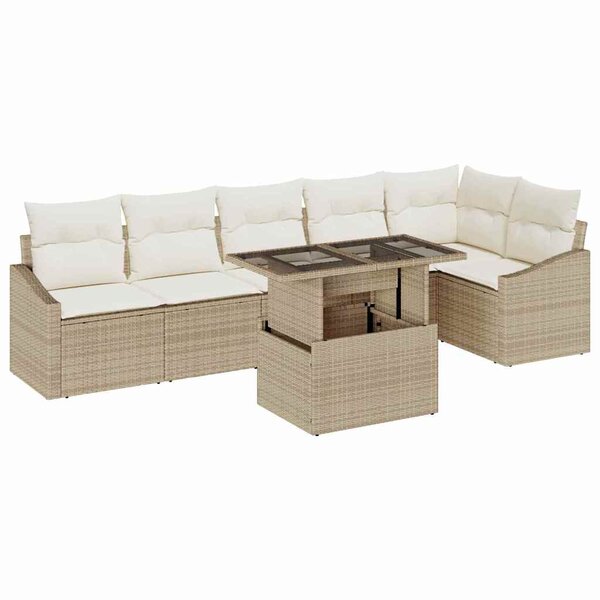 vidaXL Ensemble de canapé de jardin avec coussin 7 Pièces Beige  Crème