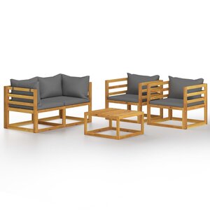 Salon de jardin meuble d'extérieur ensemble de mobilier 5 pièces avec coussin bois d'acacia solide 02_0016289