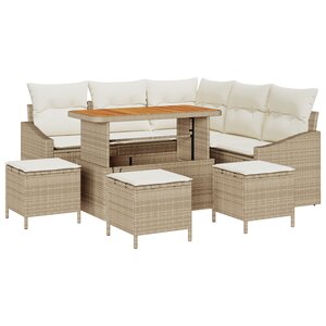 Ensemble de canapé de jardin 9 pièces avec coussins beige poly rotin