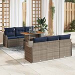 vidaXL Ensemble de canapé de jardin 7 Pièces Gris et bleu marine