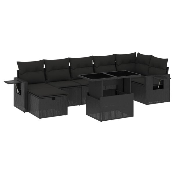 vidaXL Salon de jardin 8 Pièces avec coussins noir résine tressée