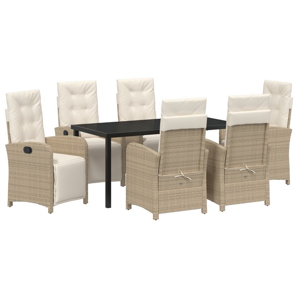 Ensemble de salle à manger de jardin 7 pièces avec coussins beige en rotin poly vidaXL