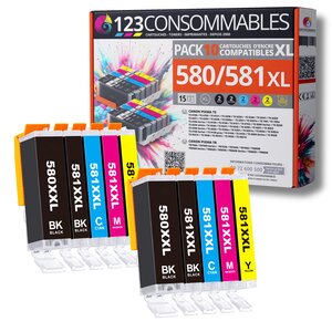 580 581XL - Pack 10 cartouches Canon 580/581 XL compatibles TS8150 TR7500
