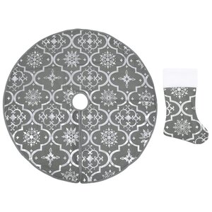 vidaXL Jupe de sapin de Noël de luxe avec chaussette Gris 90 cm Tissu