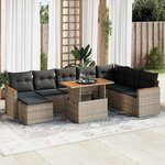 vidaXL Salon de jardin avec coussins 9 Pièces gris résine tressée acacia