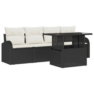 Ensemble de Canapé de Jardin de 5 Pièces avec Coussins Noir Poly Rattan