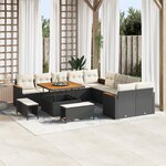 Ensemble de canapé de jardin de 13 pièces avec coussins noir poly rotin acacia