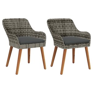vidaXL Chaises de jardin avec coussins 2 Pièces Gris Poly Rattan