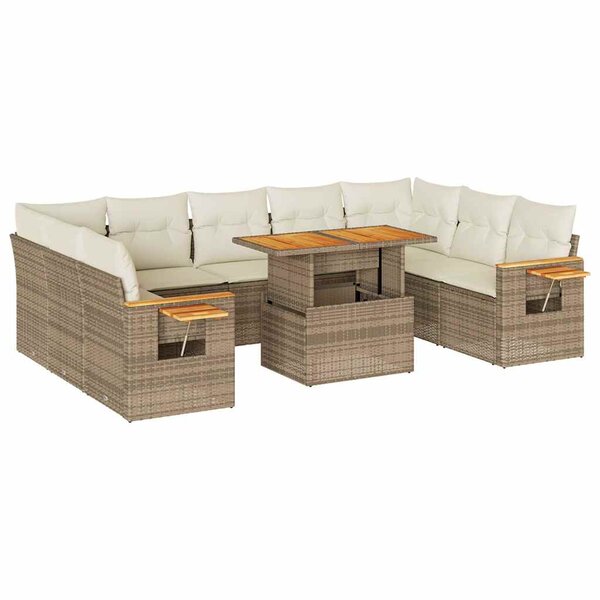 vidaXL Salon de jardin avec coussins 10Pièces beige résine tressée acacia
