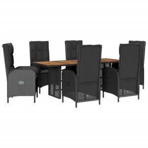 vidaXL Ensemble à manger de jardin coussins 7Pièces Noir Résine tressée