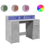 Bureau table poste de travail meuble d'ordinateur informatique étude et lumières LED 120 x 55 x 91cm bois d'ingénierie gris 02_0023797