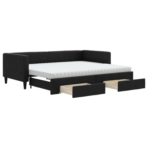 vidaXL Lit de jour avec gigogne et tiroirs noir 90x200 cm tissu