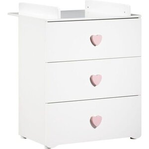 Commode à langer 3 tiroirs - Boutons coeur rose